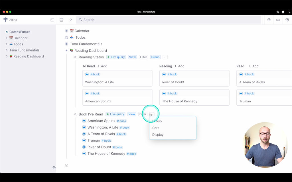 Screenshot of a reading dashboard through live searches